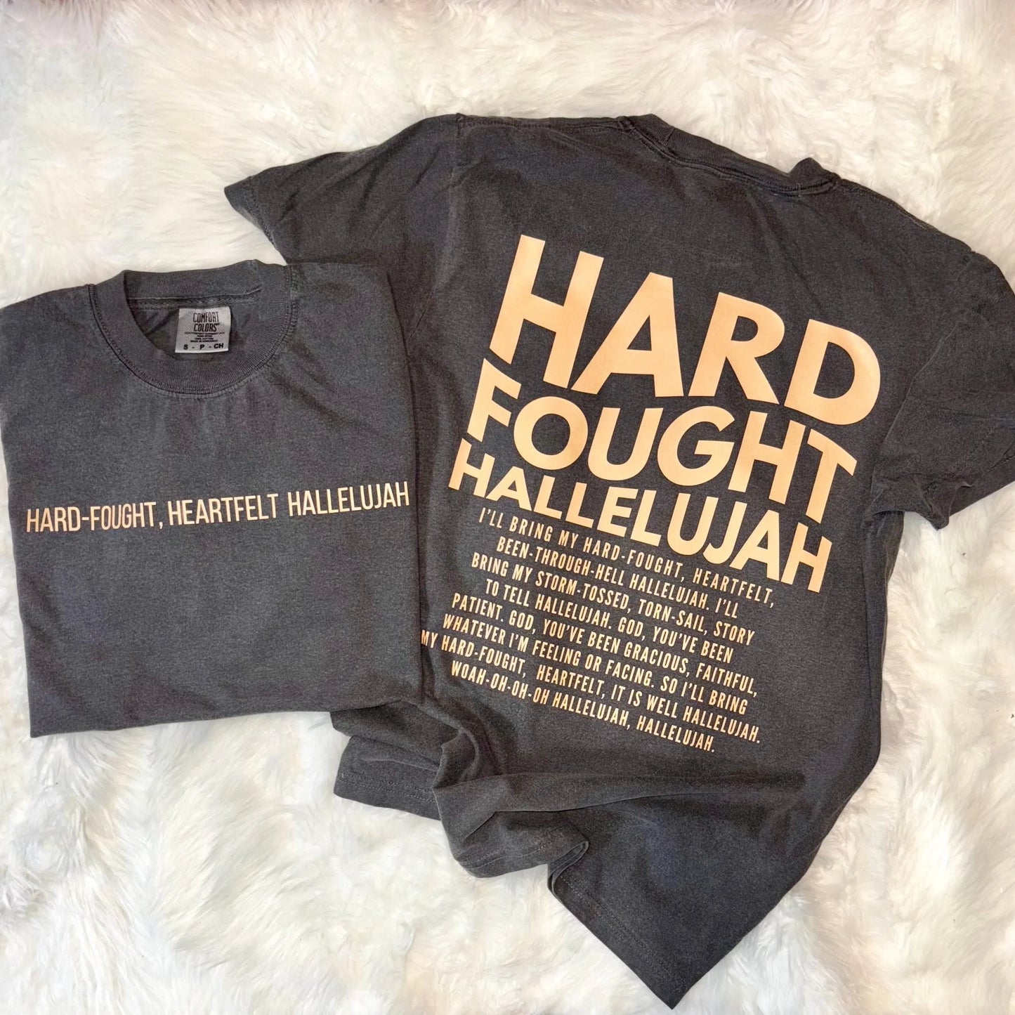 Hard Fought Hallelujah Shirt | Christian Comfort Colors Back Print Tee