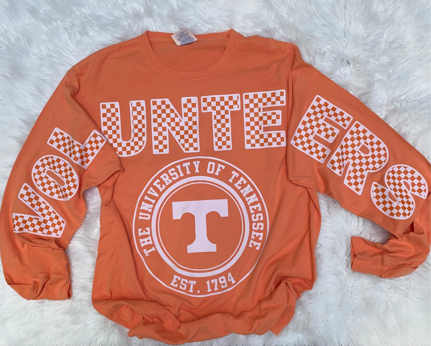 University of Tennessee Volunteers Long Sleeve Spirit Shirt – Checkerboard Print