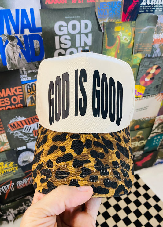 God is Good leopard trucker hat