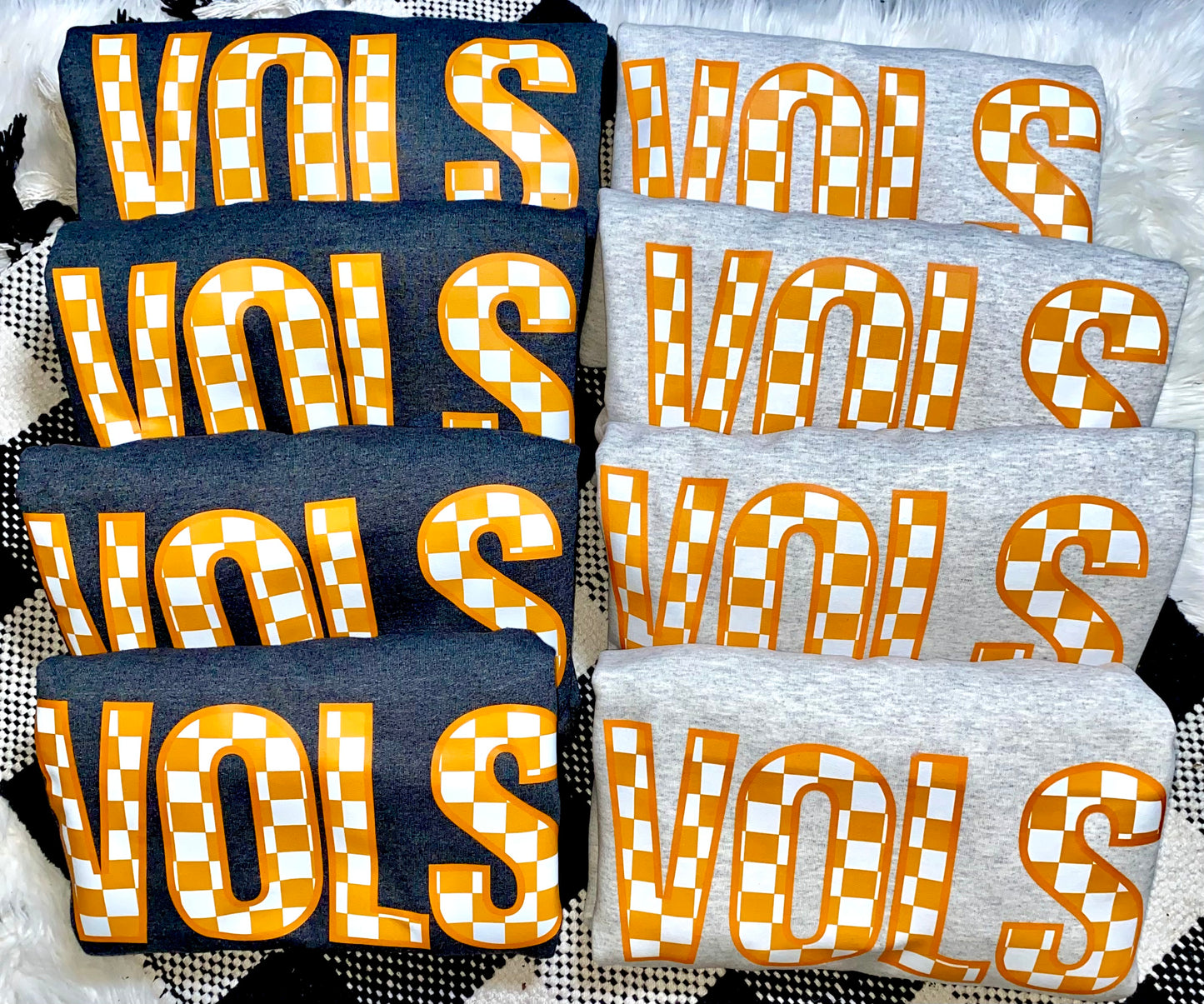 VOLS Checkerboard Sweatshirt | Tennessee Game Day crewneck | Vols Spirit Shirt | Orange and White Checker fleece | Unisex