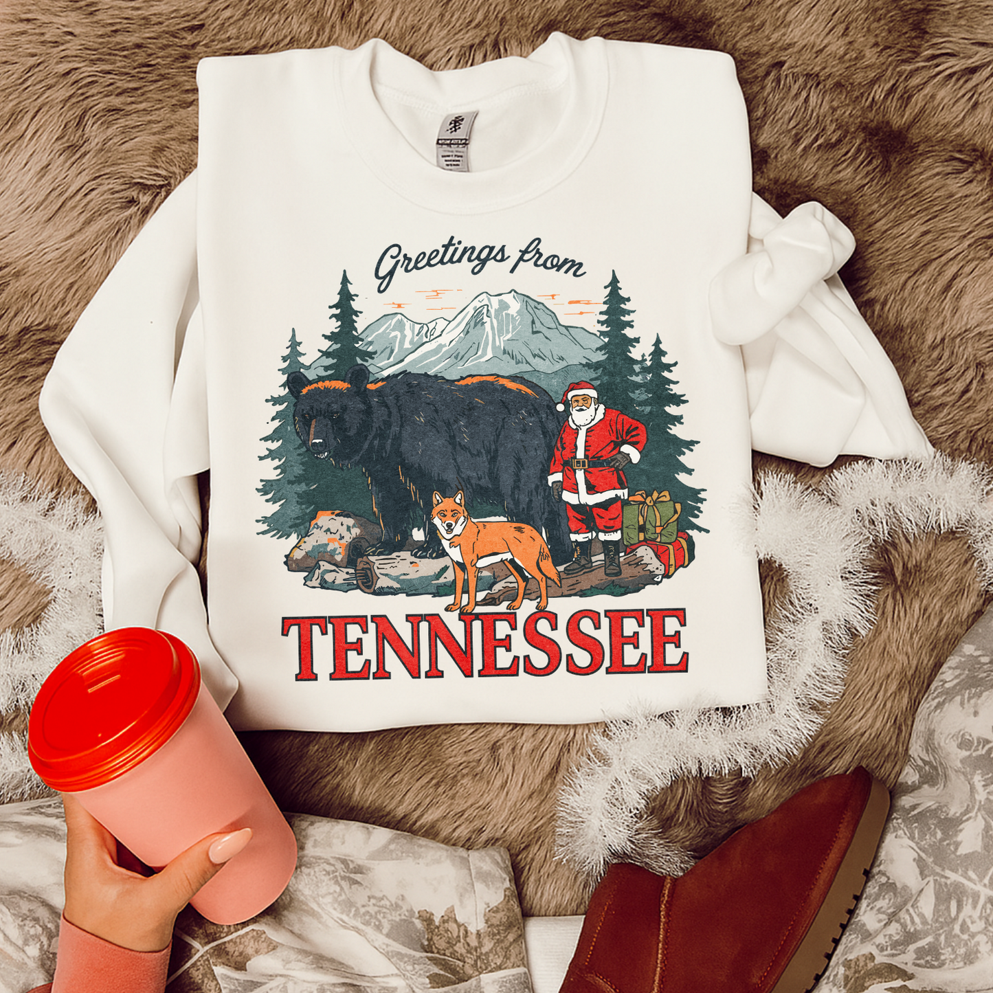Greetings from Tennessee Christmas Sweatshirt | Santa & Buffalo Holiday Crewneck