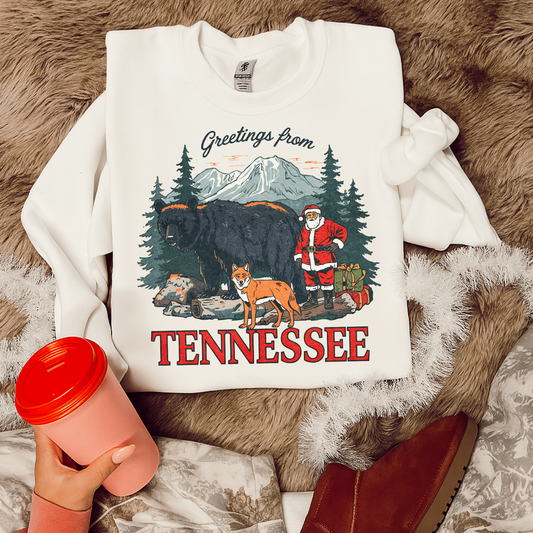 Greetings from Tennessee Christmas Sweatshirt | Santa & Buffalo Holiday Crewneck